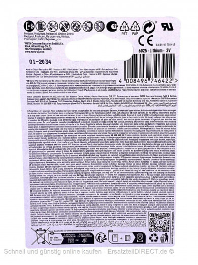Varta Knopfzelle Lithium 3Volt 2x CR2025 Batterie