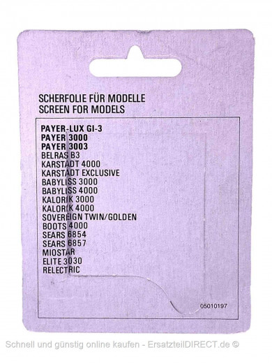 Payer Rasierer Scherfolie Scherblatt Typ 18 - 3000