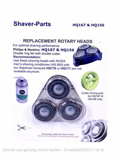 Shaver-Parts 3er Scherköpfe Typ3 (HQ167 HQ156)