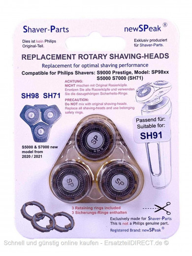 Nova Shaver-Parts 3er Scherköpfe zu SH98 SH91 SH71