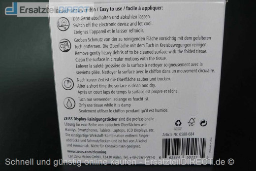 Carl Zeiss Display Reinigungstücher 30 Stück