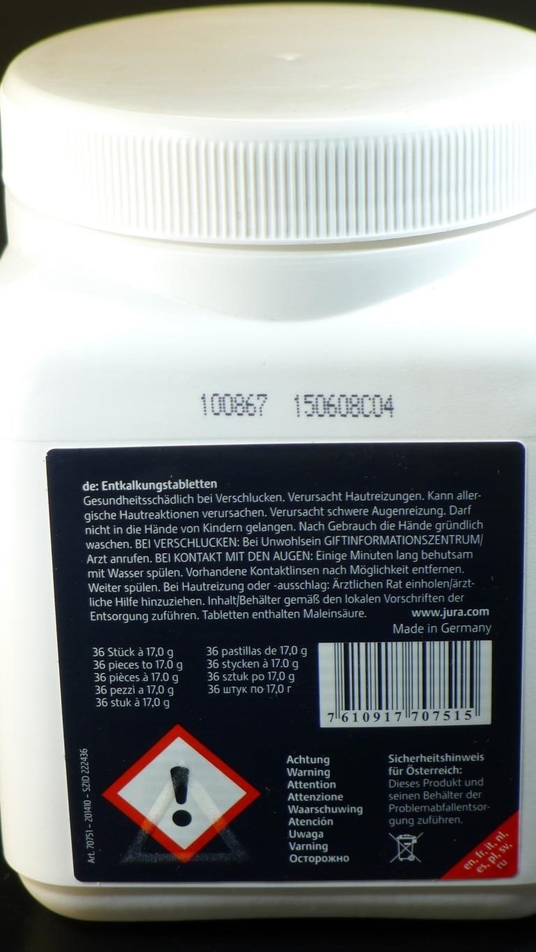 Jura Kaffeemaschinen Entkalkungstabletten 36er Pack